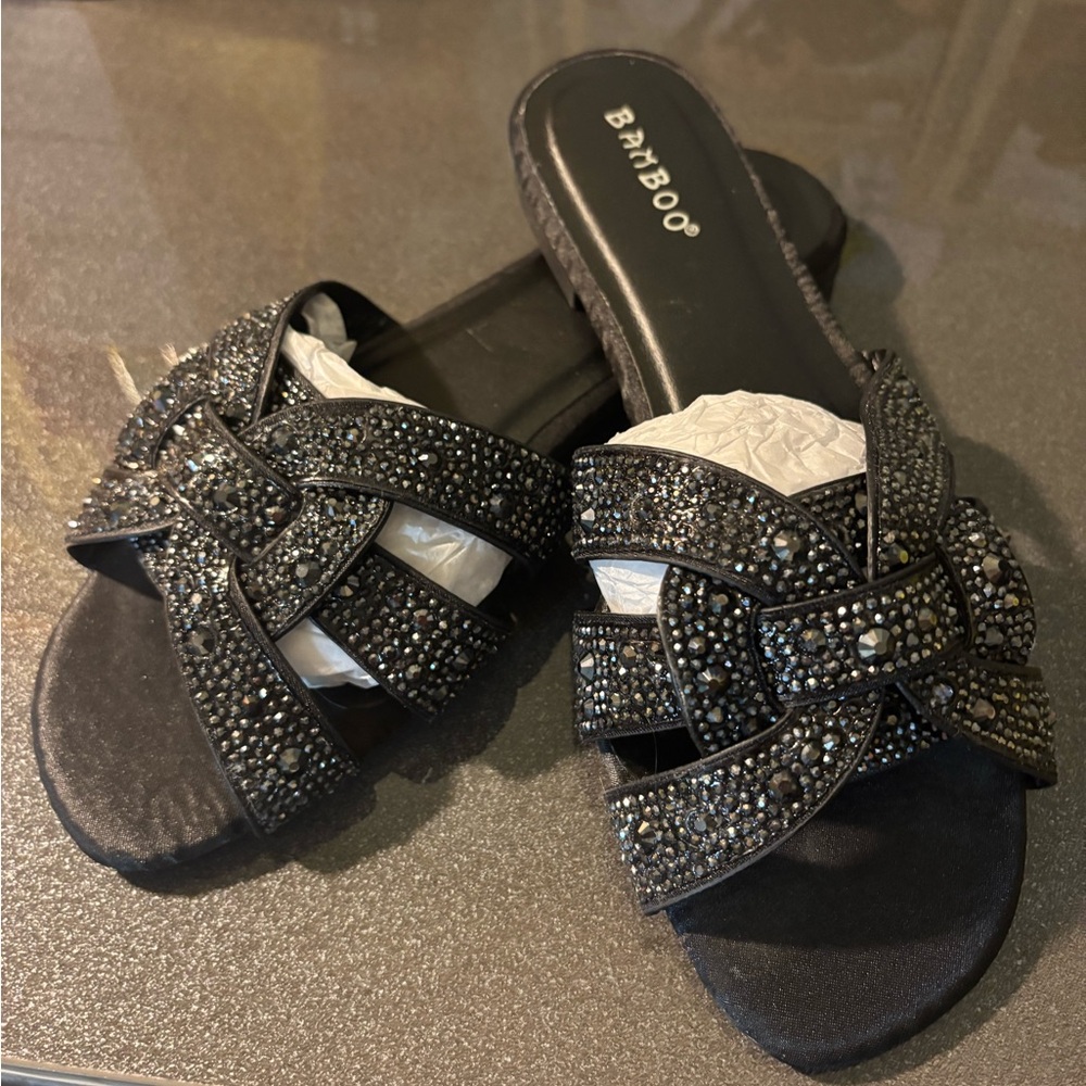 Bamboo Women's Black Embellished Sandals
